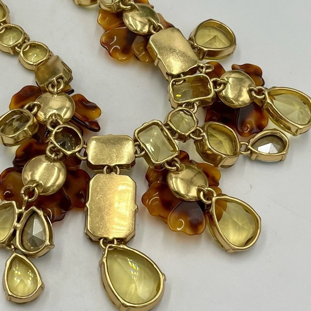 J. Crew Tortoise Shell Flower Asymmetrical Pave Yellow‎ Rhinestone Bib Necklace